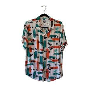 Vacay Spirit L white casual button down short sleeve t-shirt tropical summer